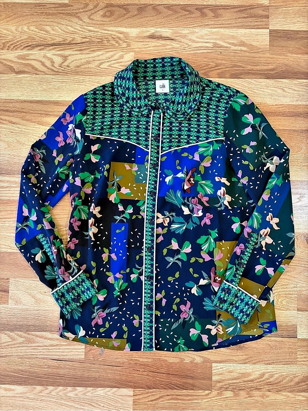 cabi Floral Blouse in Blue & Green Size Small